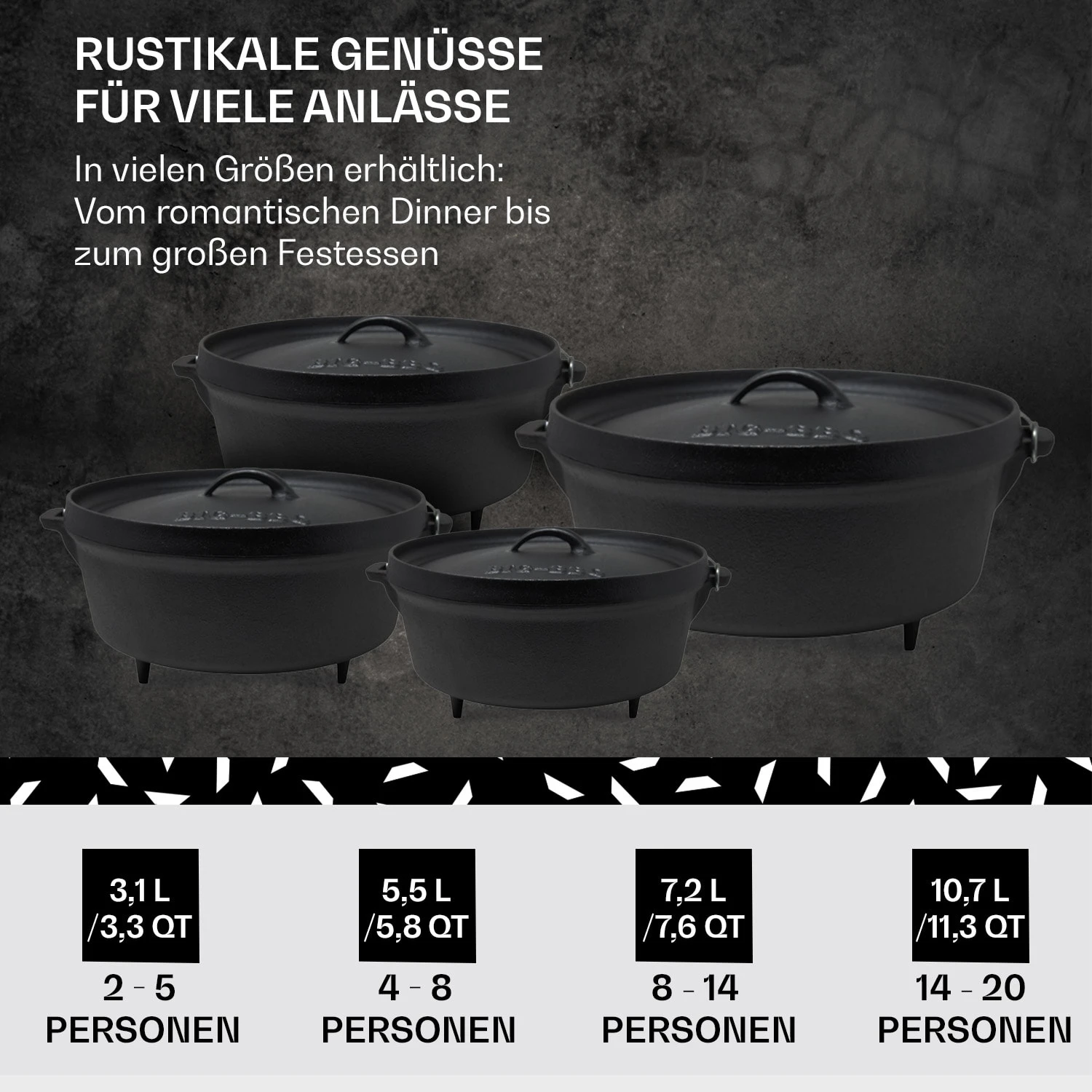 Galloway Dutch Oven 6.0 BBQ-Topf Gusseisen Standfüße Größe M / 6 Qt – Bild 6