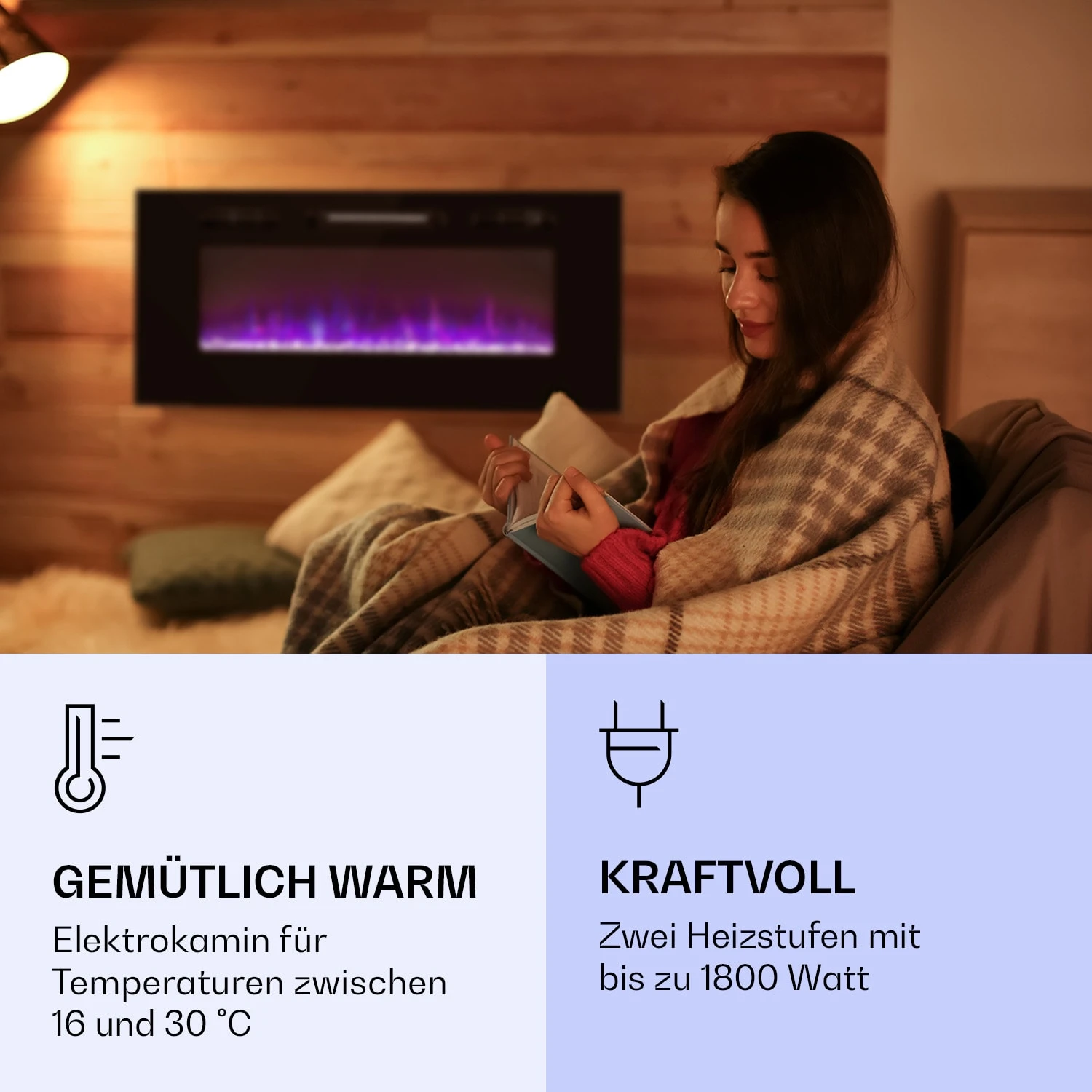 Galeras Elektrischer Wand- Und Einbaukamin 1800 W LED 3 Farben Timer – Bild 2