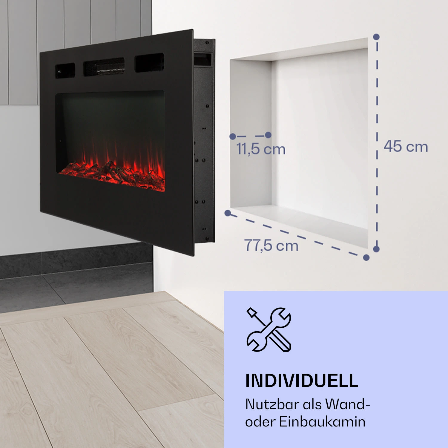 Galeras Elektrischer Wand- Und Einbaukamin 1800 W LED 3 Farben Timer – Bild 5