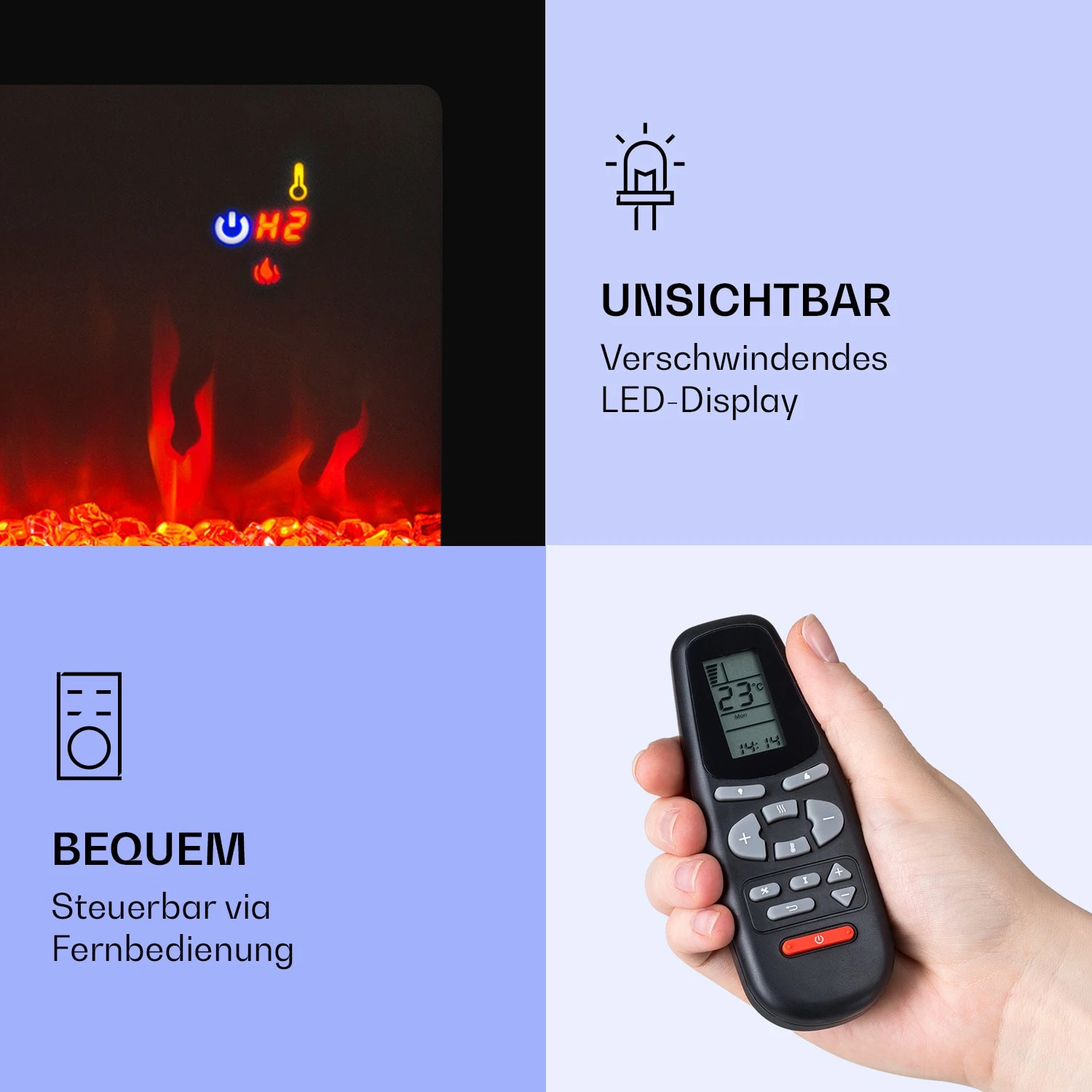 Galeras Elektrischer Wand- Und Einbaukamin 1800 W LED 3 Farben Timer – Bild 6