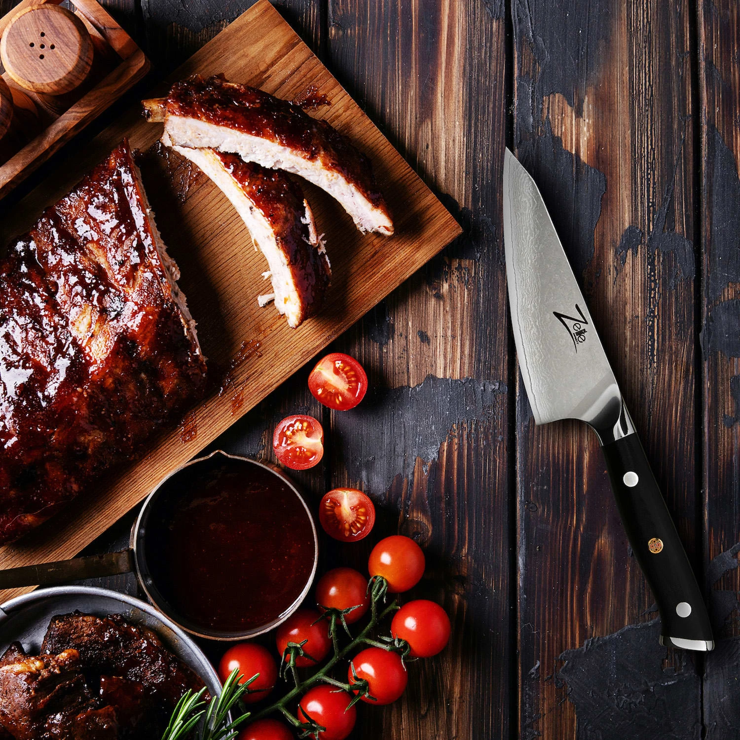 Alpha-Royal Japanese Serie 4,5" Honesuki Messer Damaszener-Stahl – Bild 3