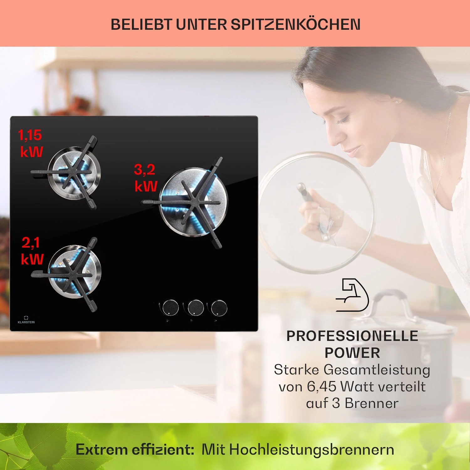 Trifecta 3 Gaskochfeld 3-flammig Gusseisen Glaskeramik – Bild 3