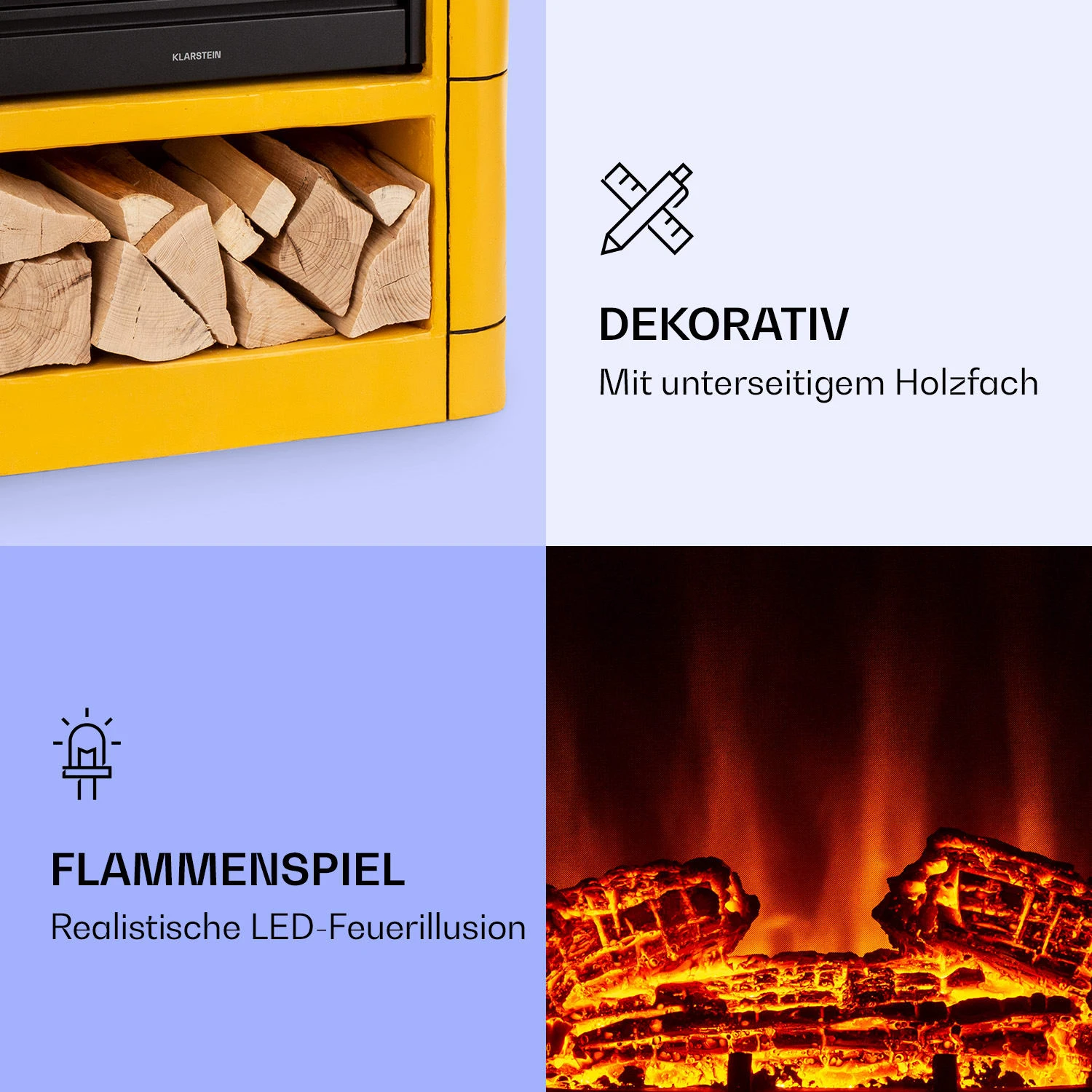 Dukono Elektrokamin 1800 W LED-Flammen Heizlüfter Timer Holzfach – Bild 3