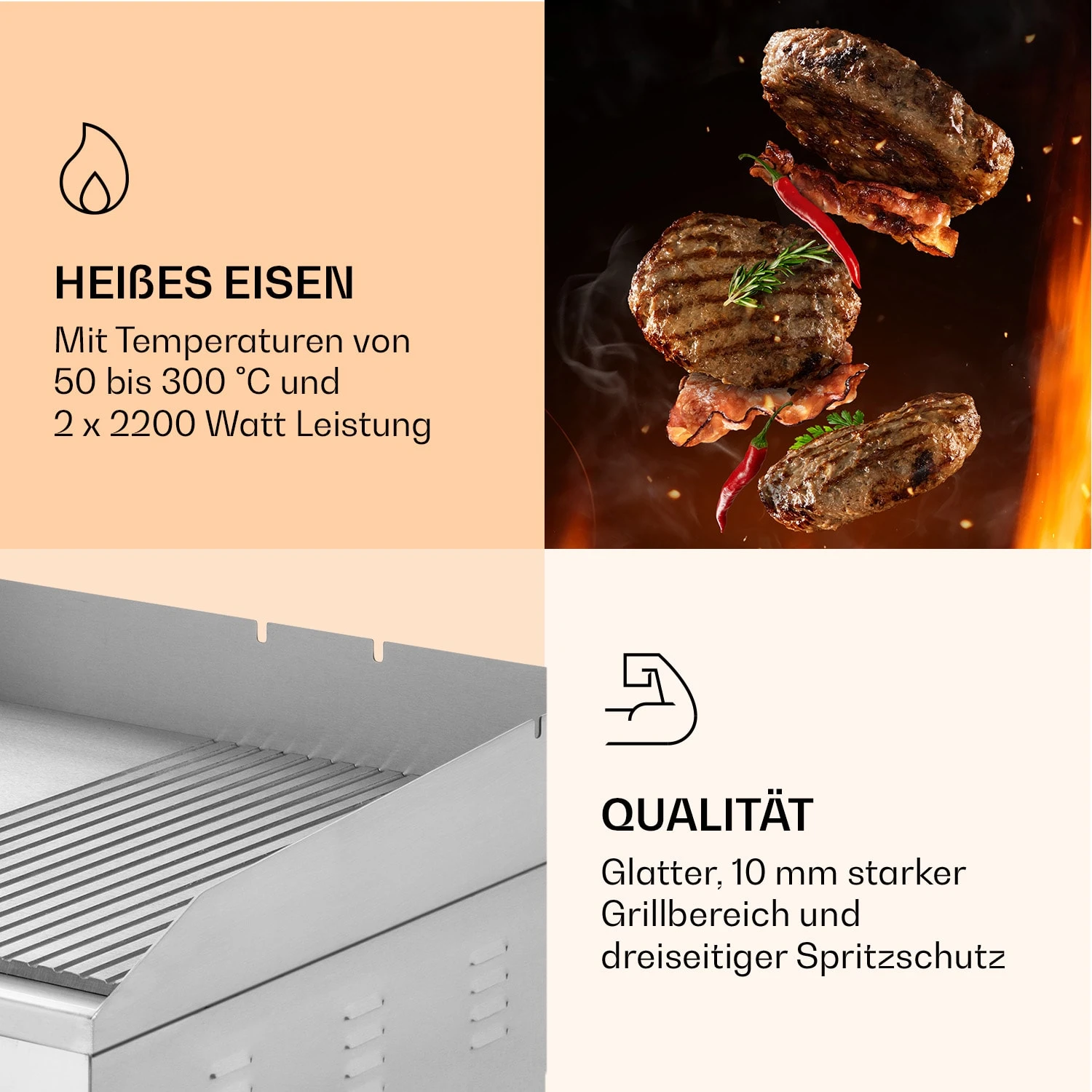 Grillmeile 4400 Elektrogrill Plancha 2x2200W Grillplatte Edelstahl – Bild 5