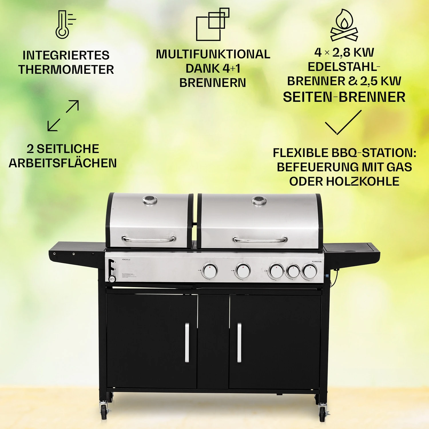 Kingsville 4.1 Kombigrill Gas + Kohle 13,7 KW 4+1 Brenner – Bild 2