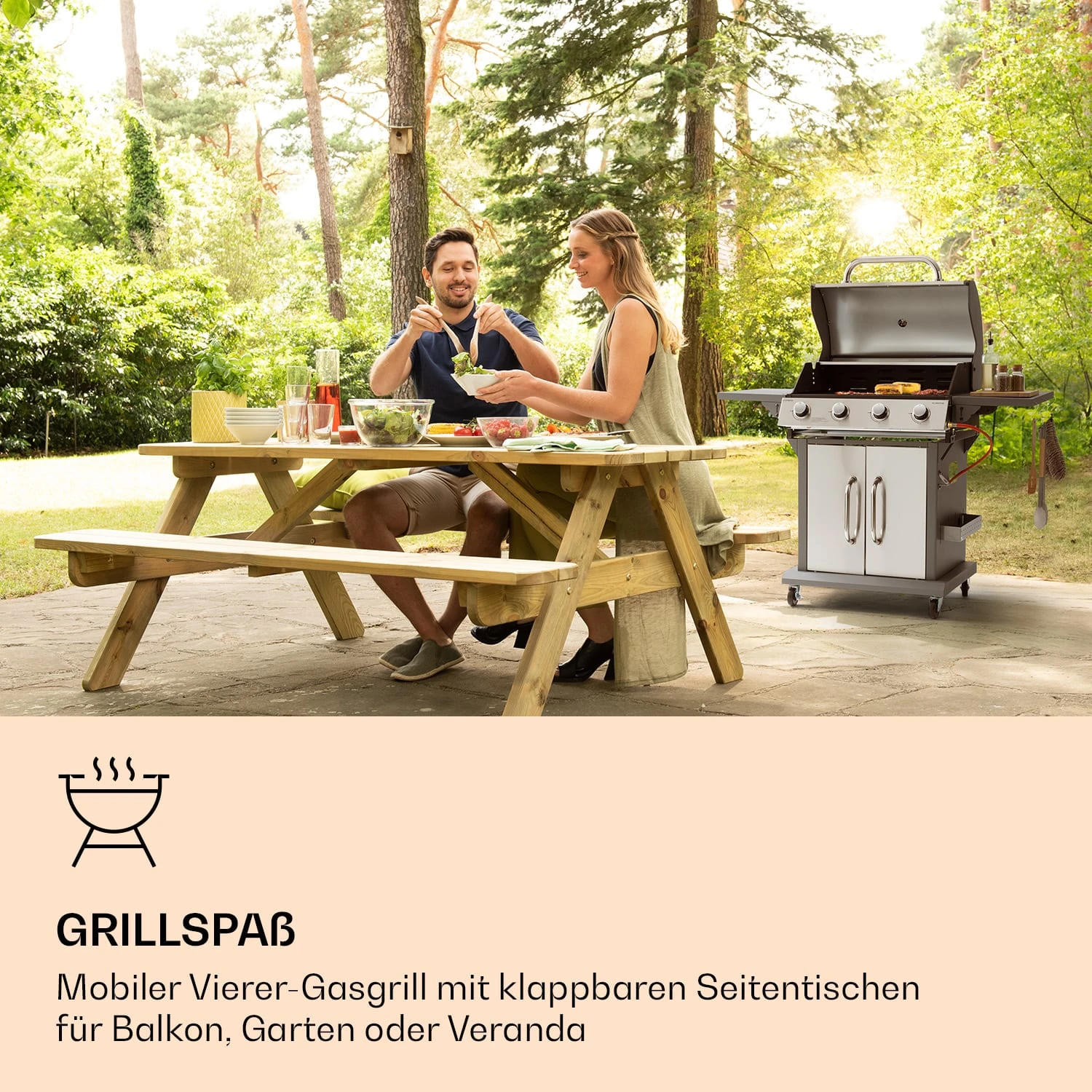 Lucifer 4 Gasgrill 4 X 3,6 KW Brenner 69x45cm Grill Edelstahl Mobil – Bild 2