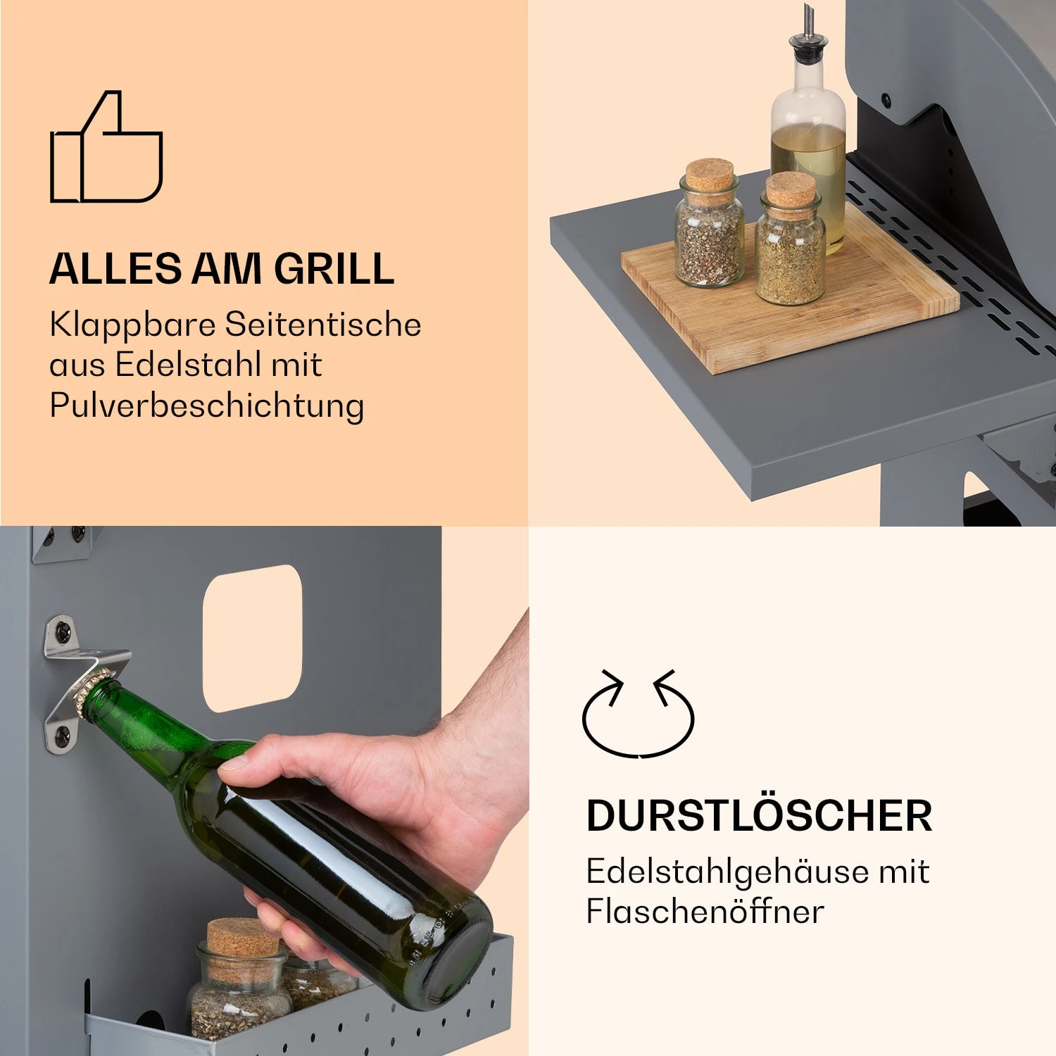 Lucifer 4 Gasgrill 4 X 3,6 KW Brenner 69x45cm Grill Edelstahl Mobil – Bild 5