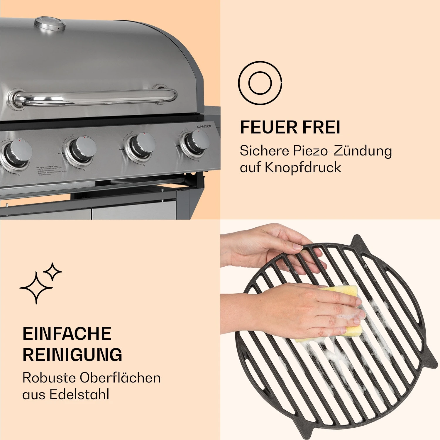 Lucifer 4 Gasgrill 4 X 3,6 KW Brenner 69x45cm Grill Edelstahl Mobil – Bild 7