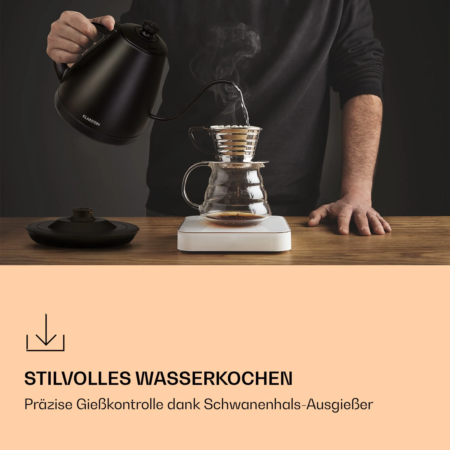 Garcon Wasserkocher 1L 2000W Warmhaltefunktion Schwanenhals Edelstahl – Bild 2