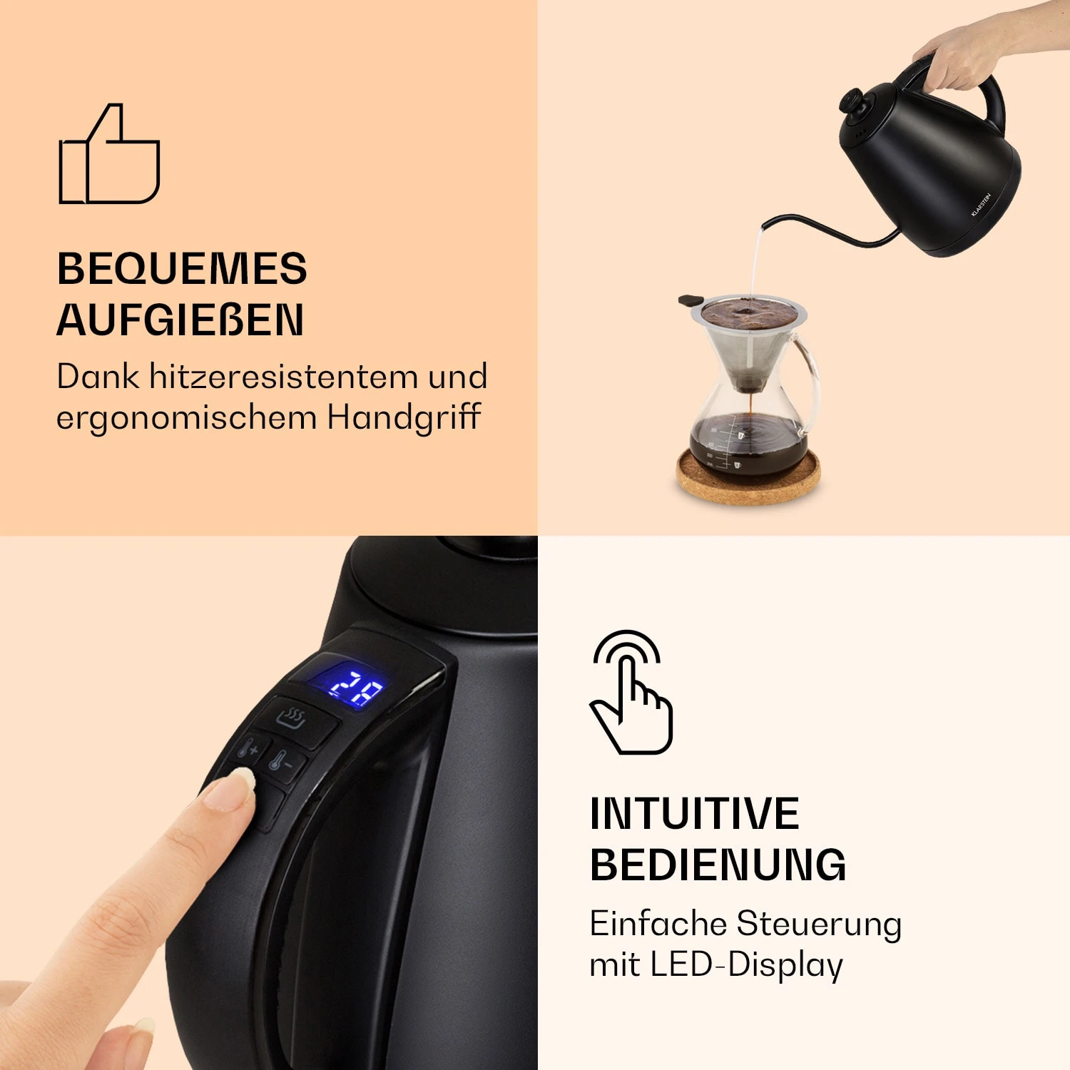 Garcon Wasserkocher 1L 2000W Warmhaltefunktion Schwanenhals Edelstahl – Bild 5