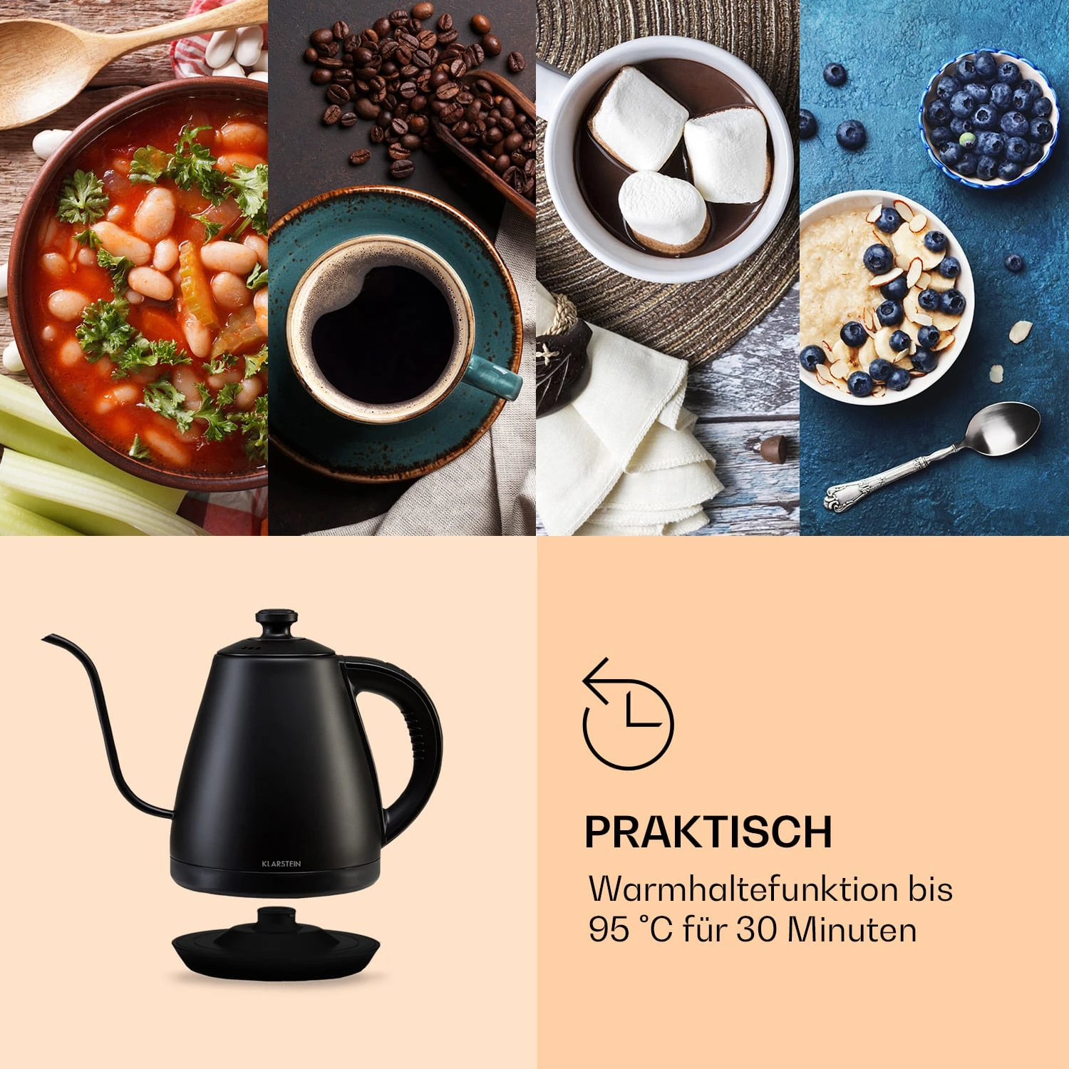 Garcon Wasserkocher 1L 2000W Warmhaltefunktion Schwanenhals Edelstahl – Bild 6