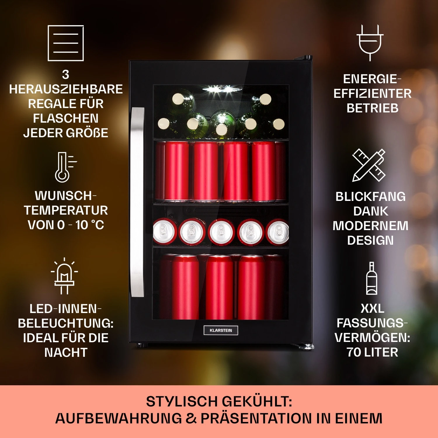 Beersafe 70 Birra Milano Edition Kühlschrank 70 Liter 3 Böden Panoramaglastür Edelstahl – Bild 2