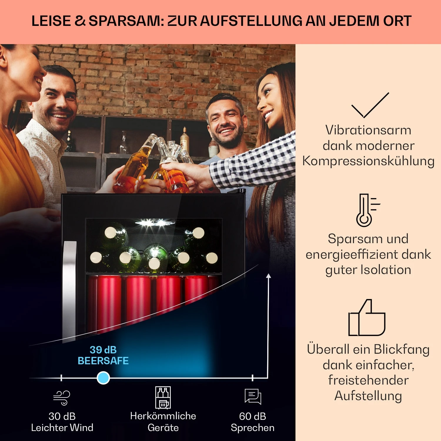 Beersafe 70 Birra Milano Edition Kühlschrank 70 Liter 3 Böden Panoramaglastür Edelstahl – Bild 3