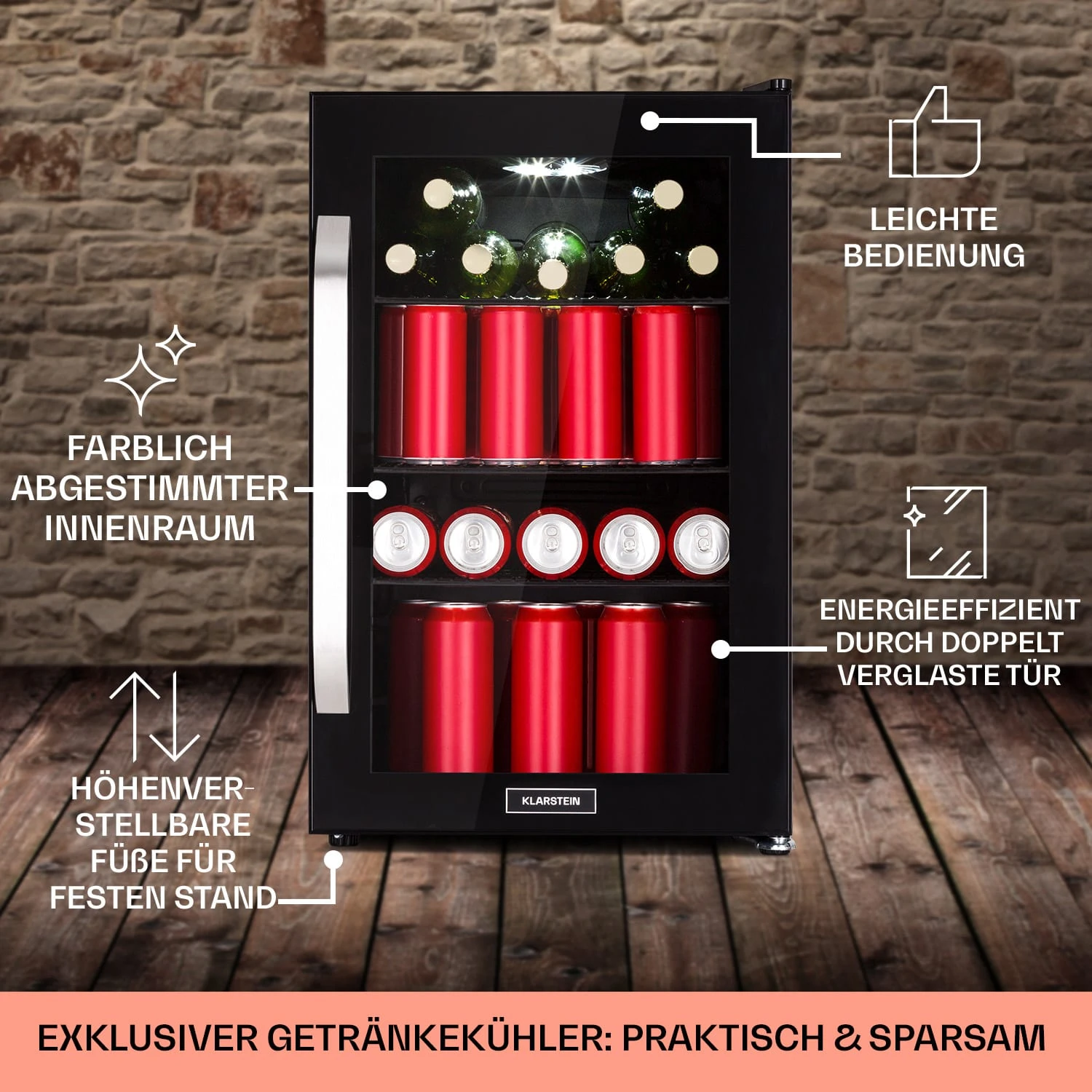 Beersafe 70 Birra Milano Edition Kühlschrank 70 Liter 3 Böden Panoramaglastür Edelstahl – Bild 6