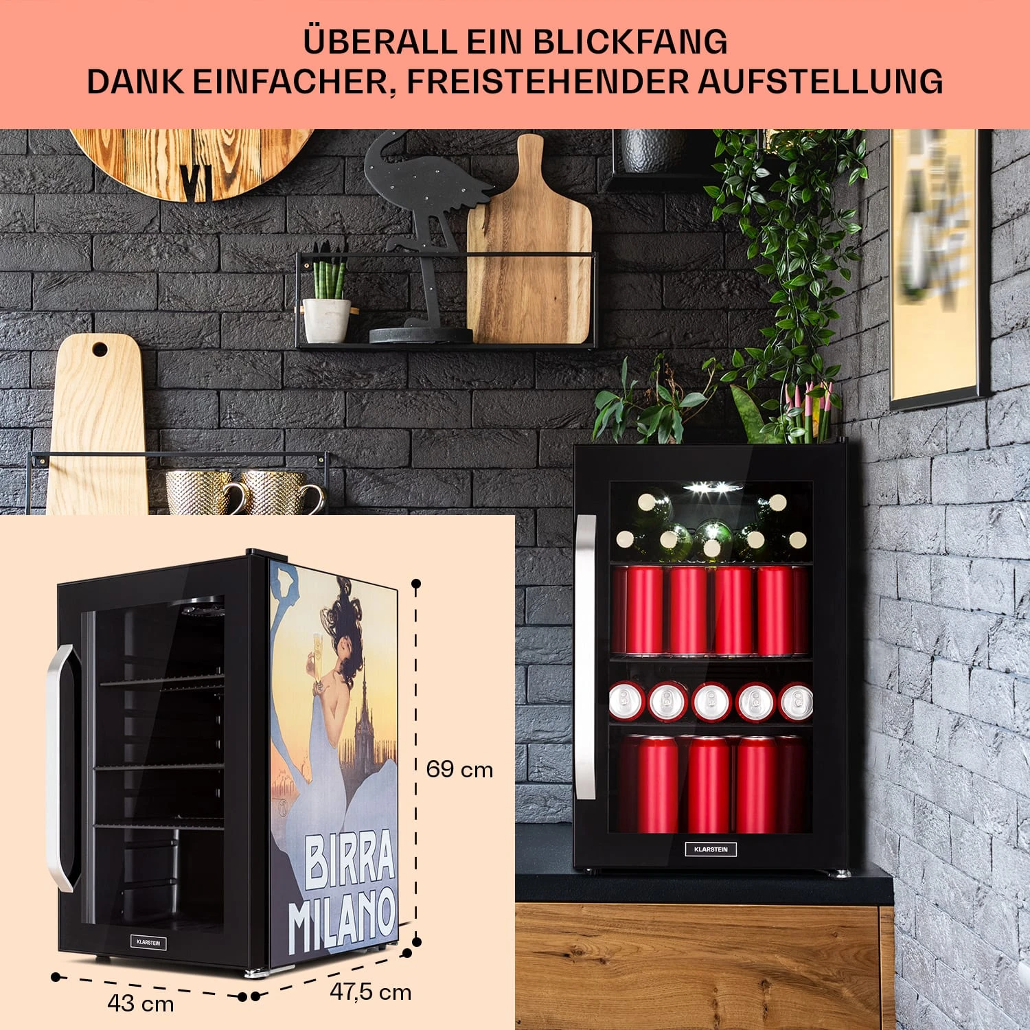 Beersafe 70 Birra Milano Edition Kühlschrank 70 Liter 3 Böden Panoramaglastür Edelstahl – Bild 7