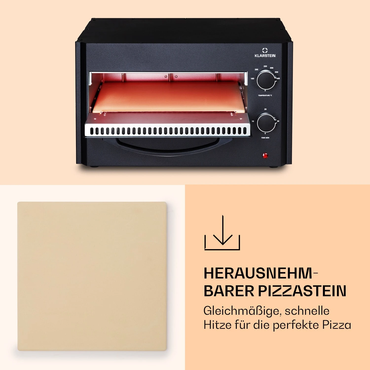 Arezzo Pizza-Ofen Herausnehmbarer Pizza-Stein Stahlgehäuse 1770 W 160 - 400 °C – Bild 5
