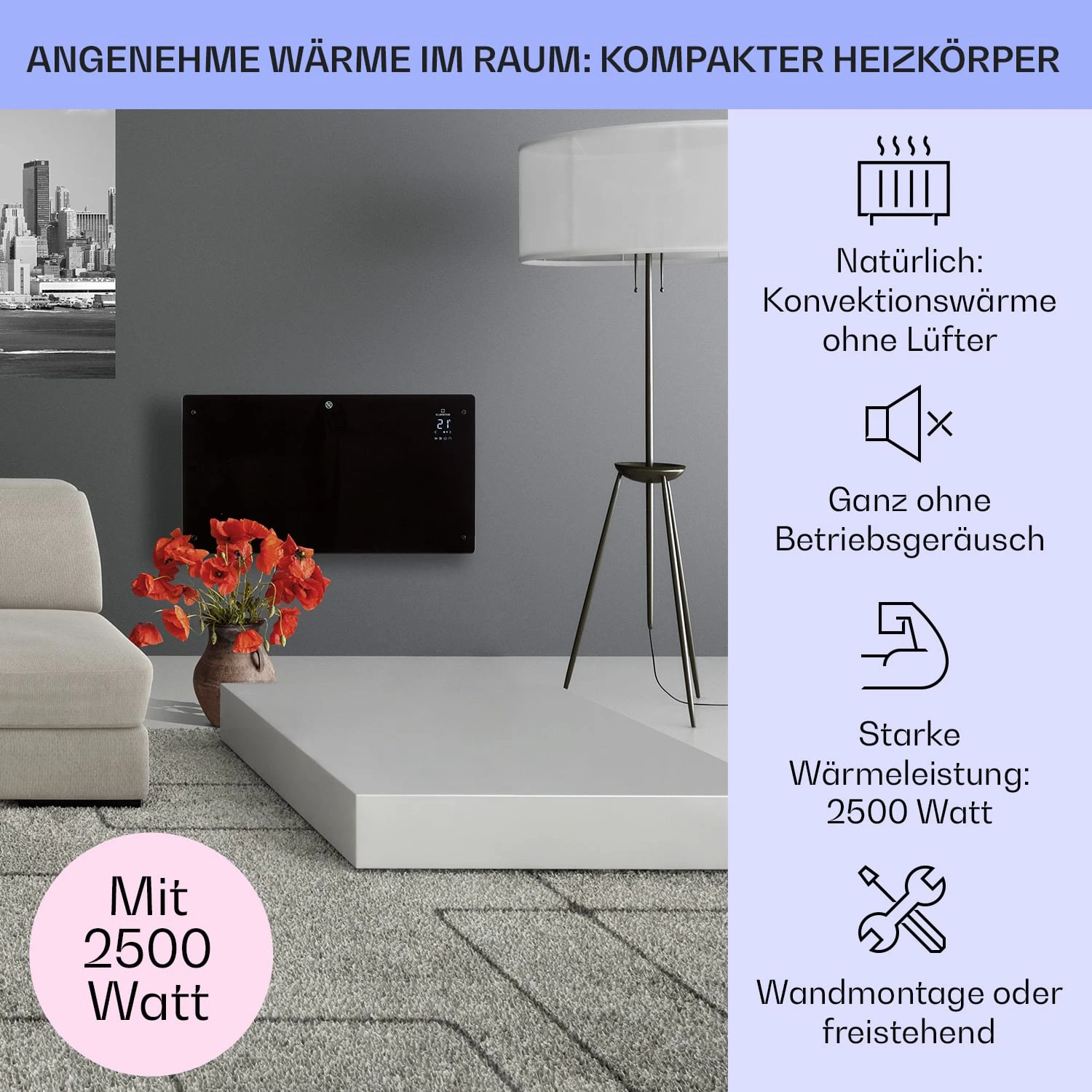Bansin Crystal Smart Konvektions-Heizgerät 2500W 5 - 50 °C App-Steuerung – Bild 2