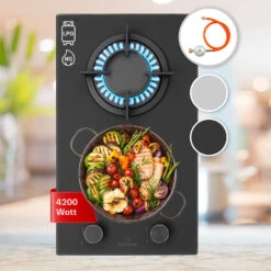 Firetale Gaskochfeld 2-flammig Aluminium-Brenner Erdgas/Propangas Inkl. Schlauch Und Druckminderer