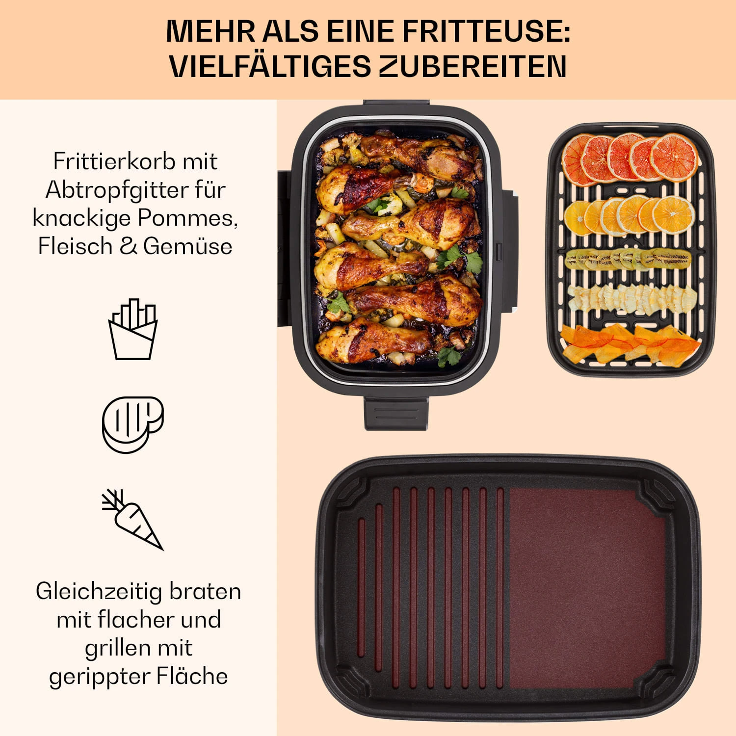 Combo Air Grill-Heißluftfritteuse 5 Programme 1500 Watt 4,5 L Grillkorb 2,5 L Frittierkorb – Bild 4