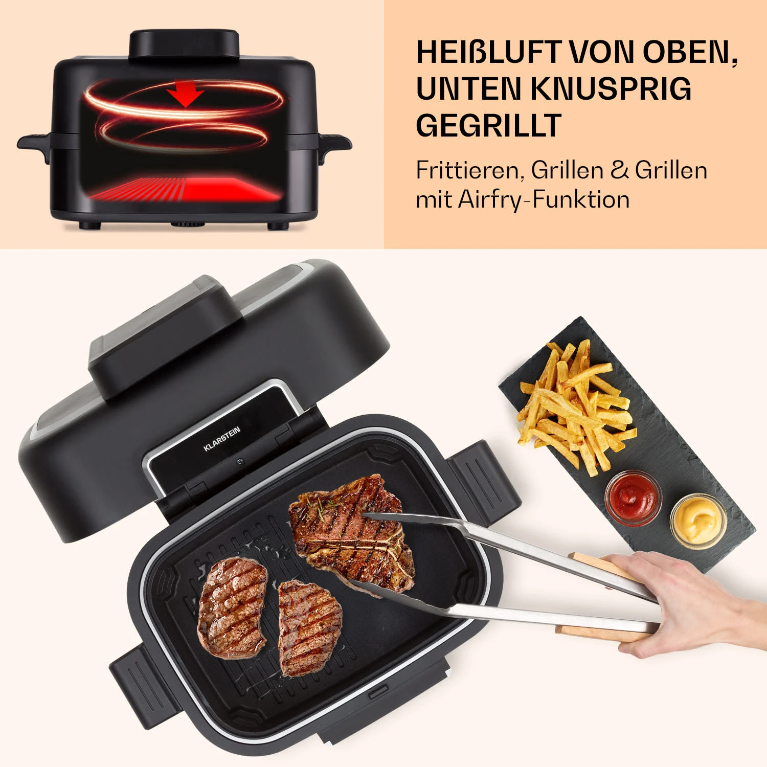 Combo Air Grill-Heißluftfritteuse 5 Programme 1500 Watt 4,5 L Grillkorb 2,5 L Frittierkorb – Bild 5