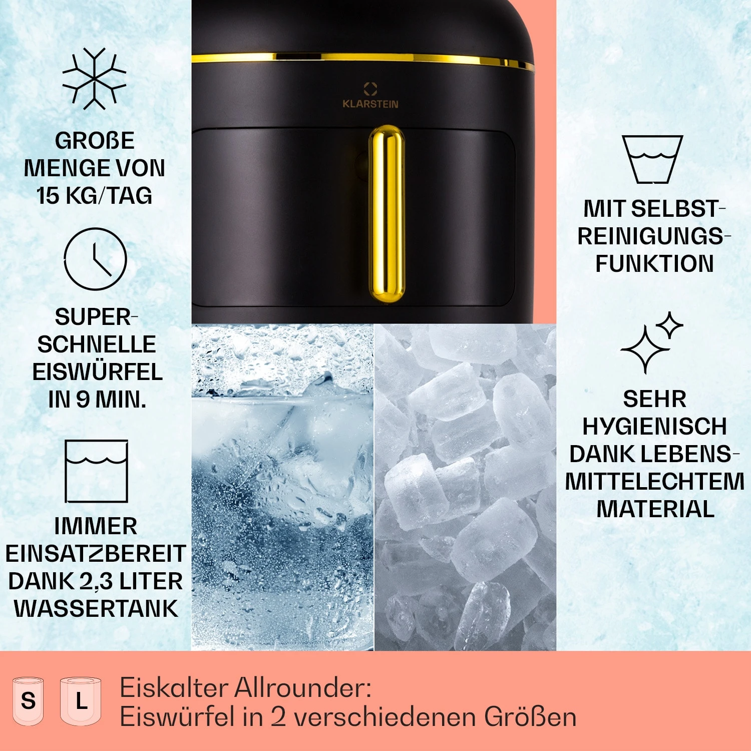 Passau Eiswürfelmaschine 2 Größen 15 Kg/24 H Auto-Clean – Bild 2