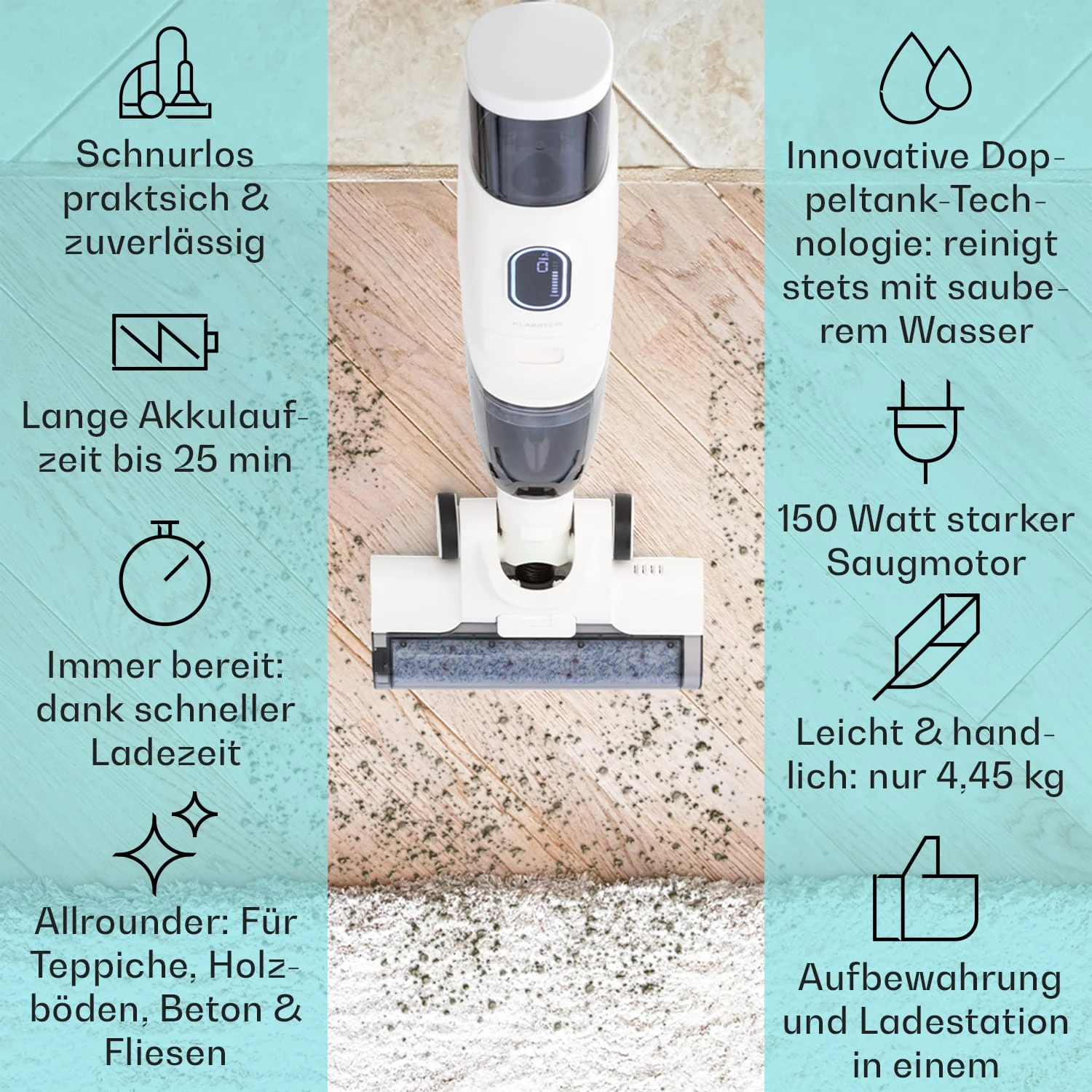Caswell Nass-/Trockensauger Kabellos Akkubetrieben LED-Display – Bild 2