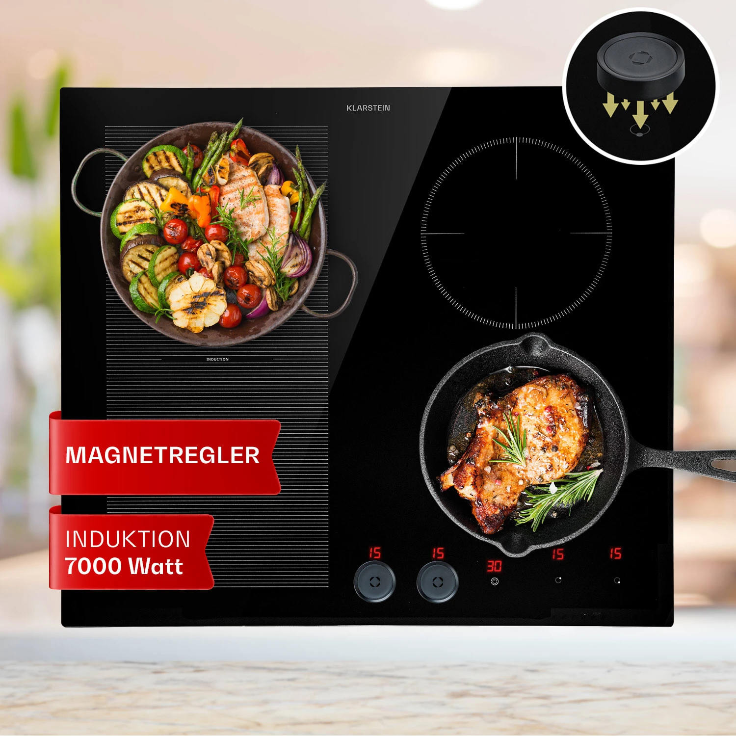 Magnichef 4 Flex Einbaukochfeld Induktion 4 Zonen / Flexzone 7000W Glaskeramik