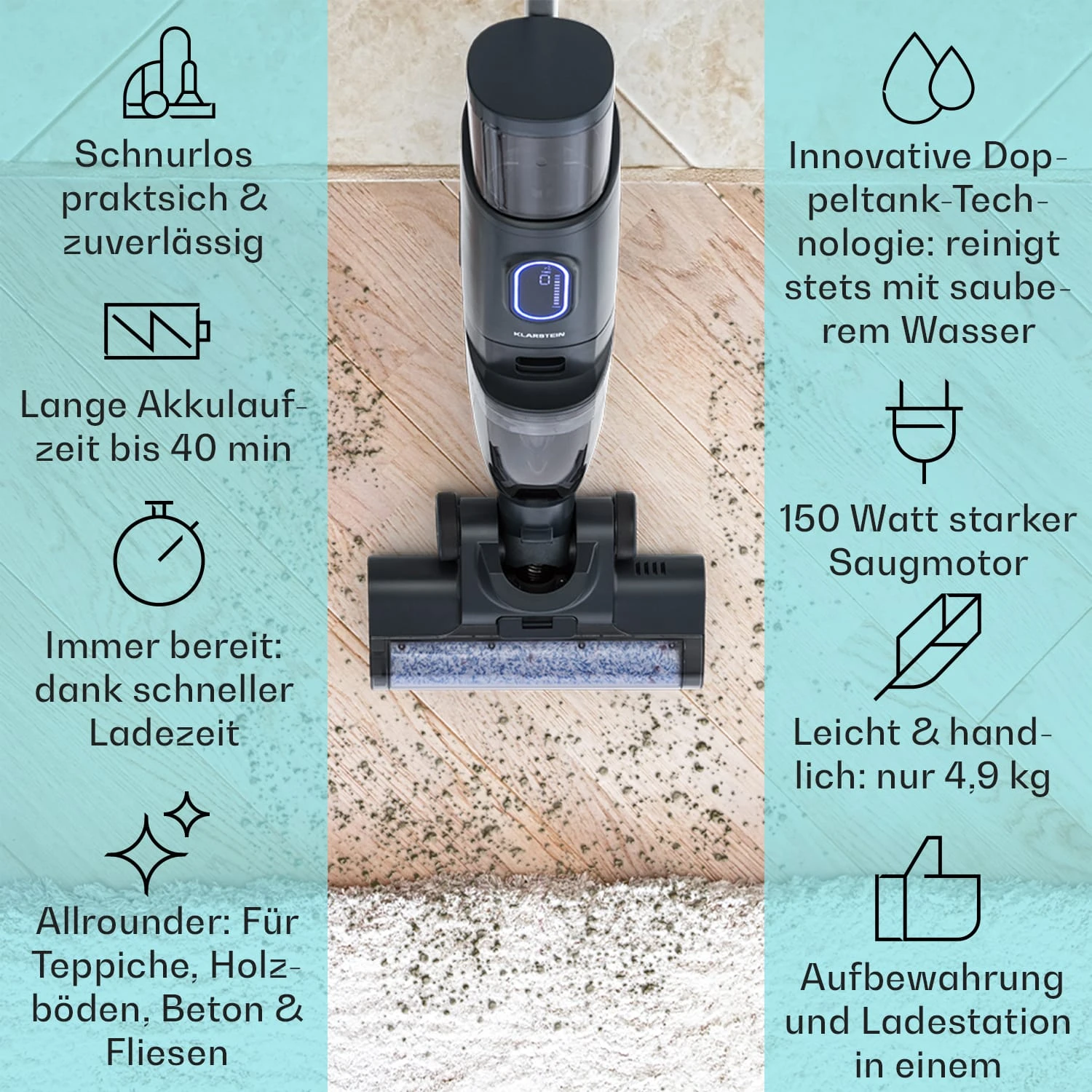 Caswell Plus Nass-/Trockensauger Kabellos Akkubetrieben LED-Display – Bild 2