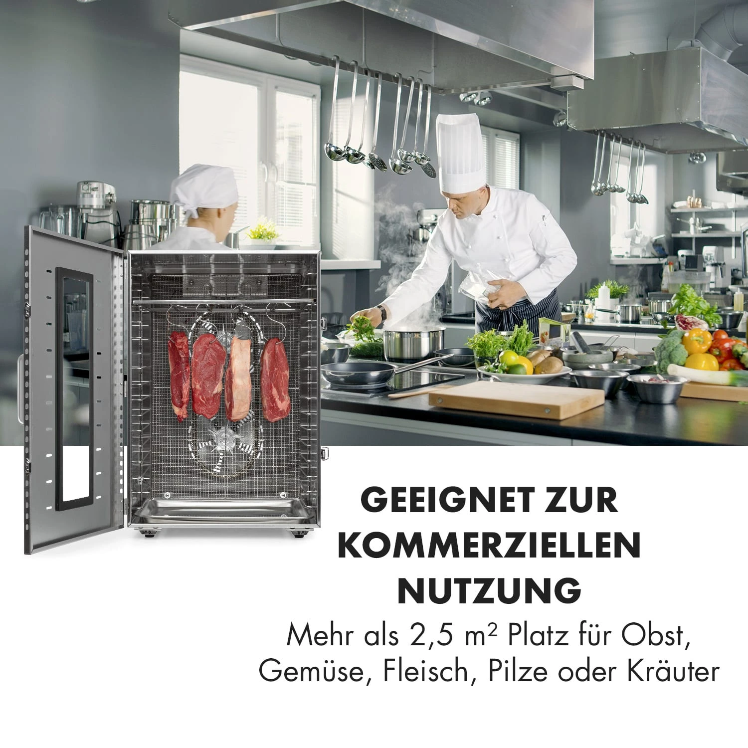 Master Jerky 16 Dörrautomat + Fleischhaken Set 1500W 40-90 °C 15h-Timer Edelstahl Silber – Bild 2