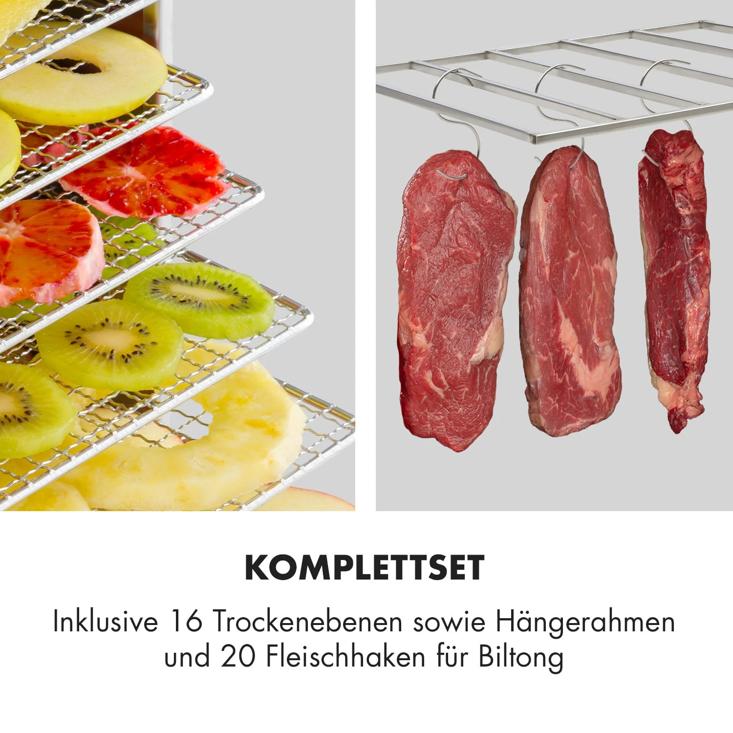 Master Jerky 16 Dörrautomat + Fleischhaken Set 1500W 40-90 °C 15h-Timer Edelstahl Silber – Bild 3